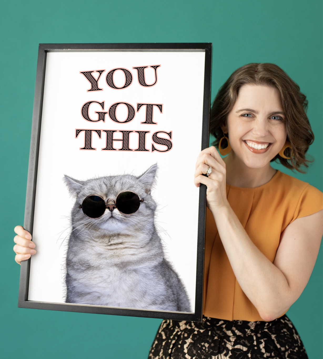 Rebecca West Interior Design Business coach holding "you got this" sign